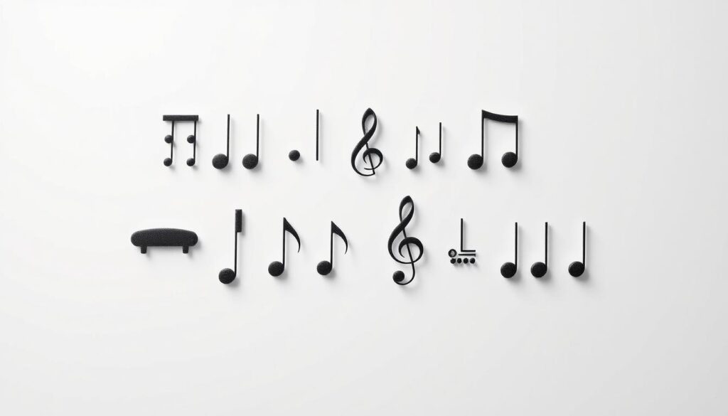 Expressive piano playing dynamics symbols, captured in a detailed, meticulously rendered image. A collection of iconic musical notation symbols - crescendos, decrescendos, pianissimo, fortissimo, and more - elegantly arranged against a clean, minimalist background. Soft, diffused lighting casts gentle shadows, emphasizing the three-dimensional forms and textures of the symbols. The composition is balanced and harmonious, drawing the viewer's eye to the subtle nuances and expressive qualities of each dynamic marking. The overall mood is one of refined sophistication, conveying the depth and complexity of musical expression through the language of these essential notational elements.